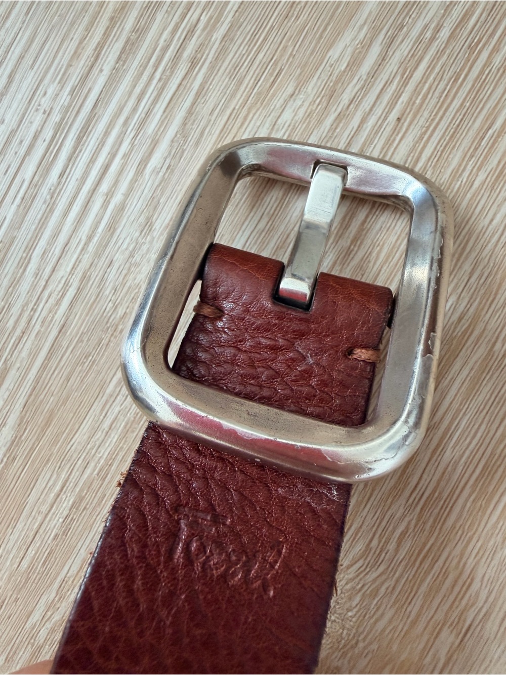 Vintage Y2K Fossil Genuine Leather Belt Brown Silver Statement Buckle Women’s S - Picture 15 of 16
